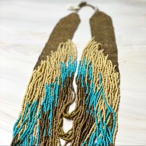 Aztec statement necklace colorful beading gold